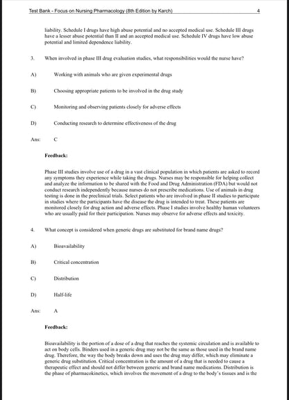 Test Bank for Focus on Nursing Pharmacology, 8th Edition by Amy M. Karch